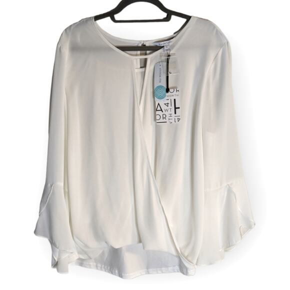 41 Hawthorn Tops - 41 Hawthorn Stitch Fix Women's Ivory Surplice Bell Sleeve Career Blouse